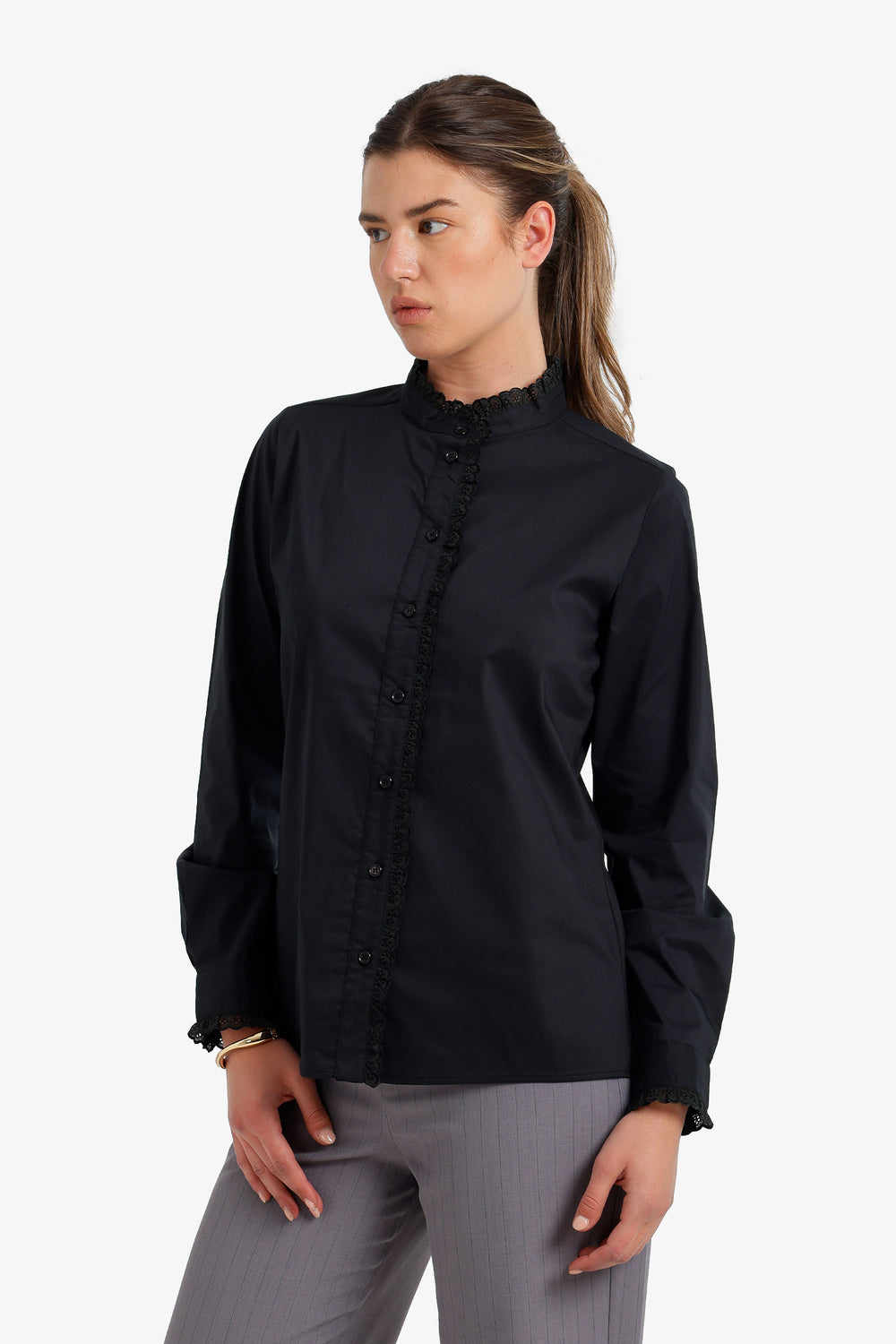 Mandarin Lace Collar Shirt