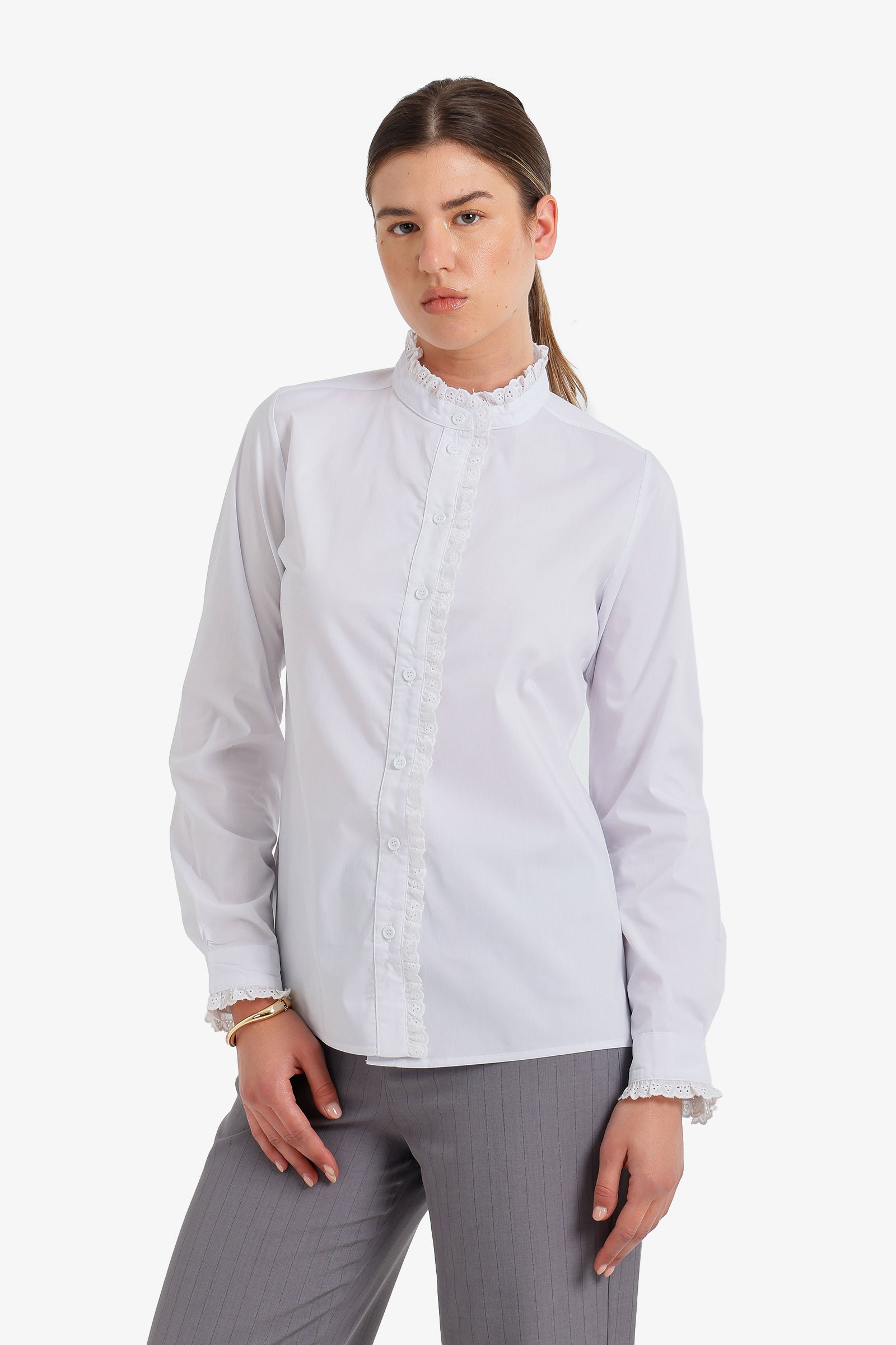 Mandarin Lace Collar Shirt
