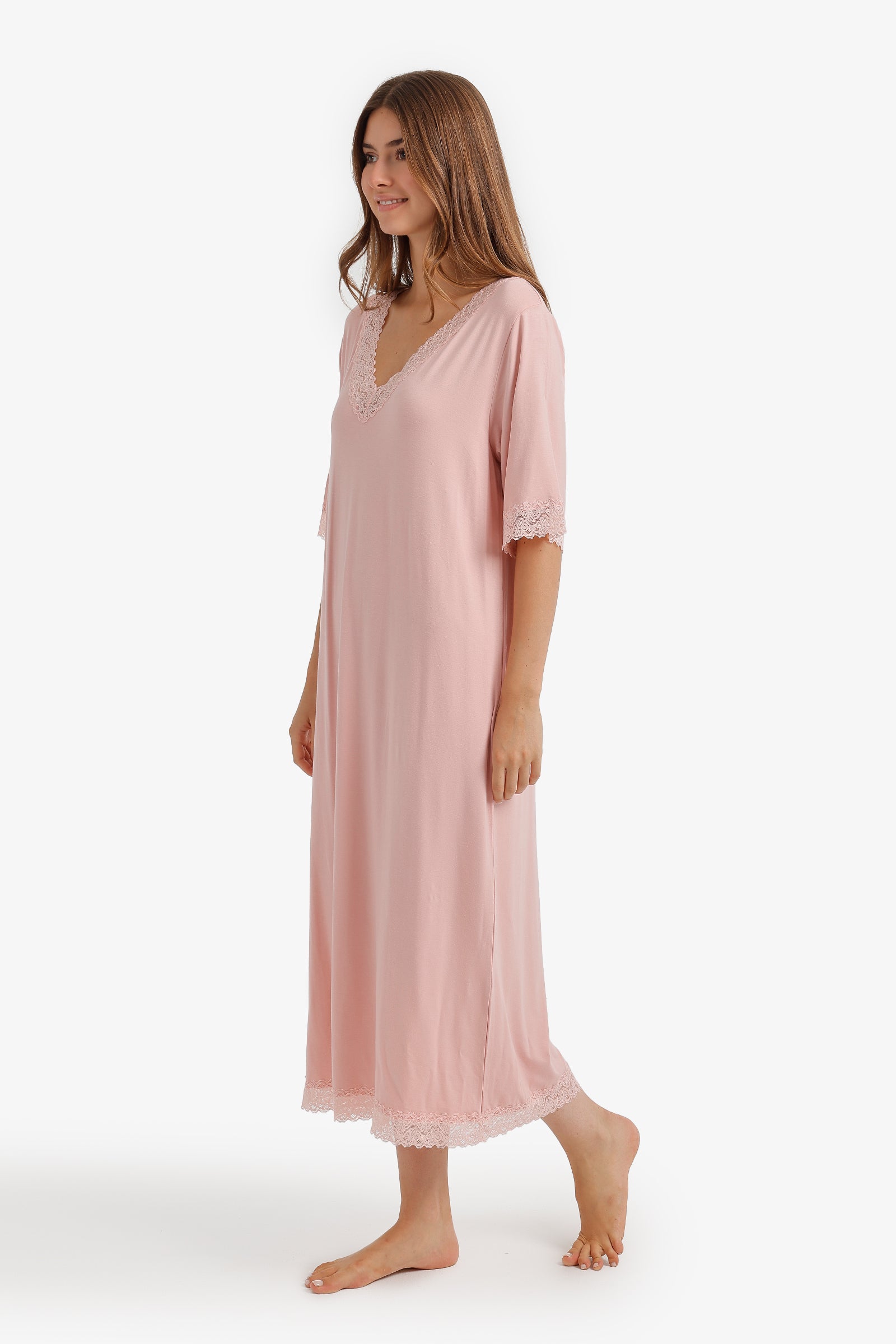 Lace Trim Midi Nightgown