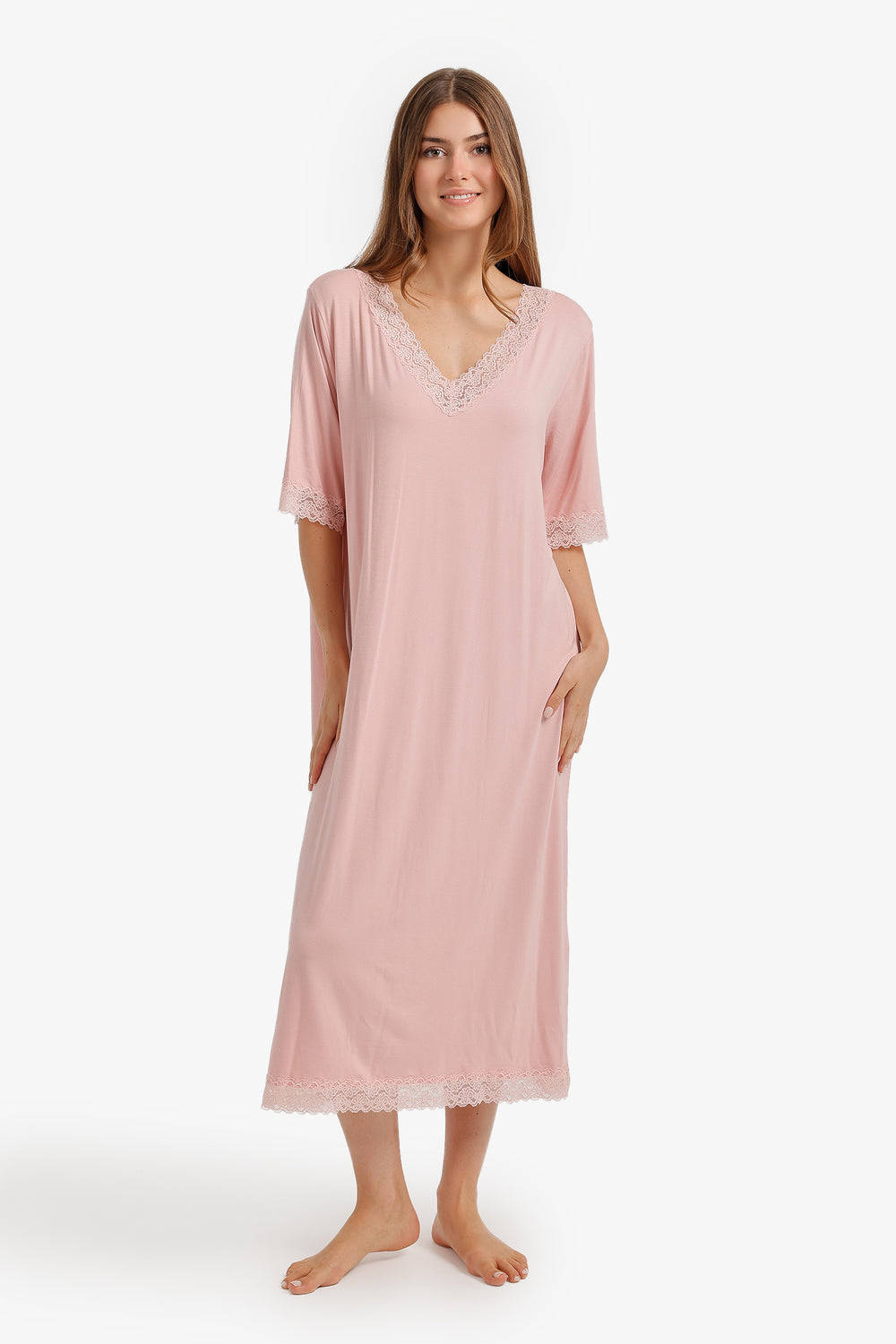 Lace Trim Midi Nightgown