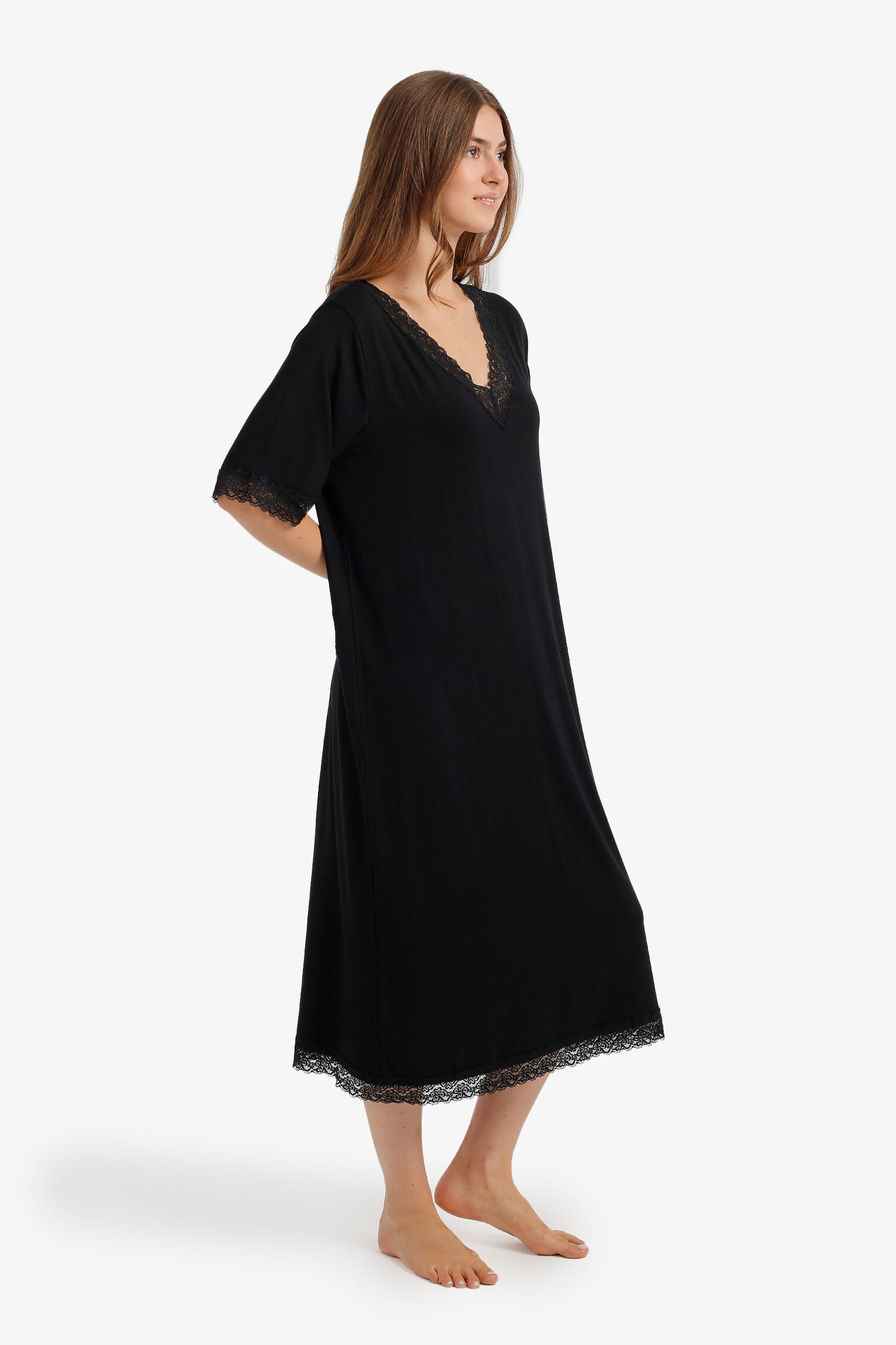 Lace Trim Midi Nightgown