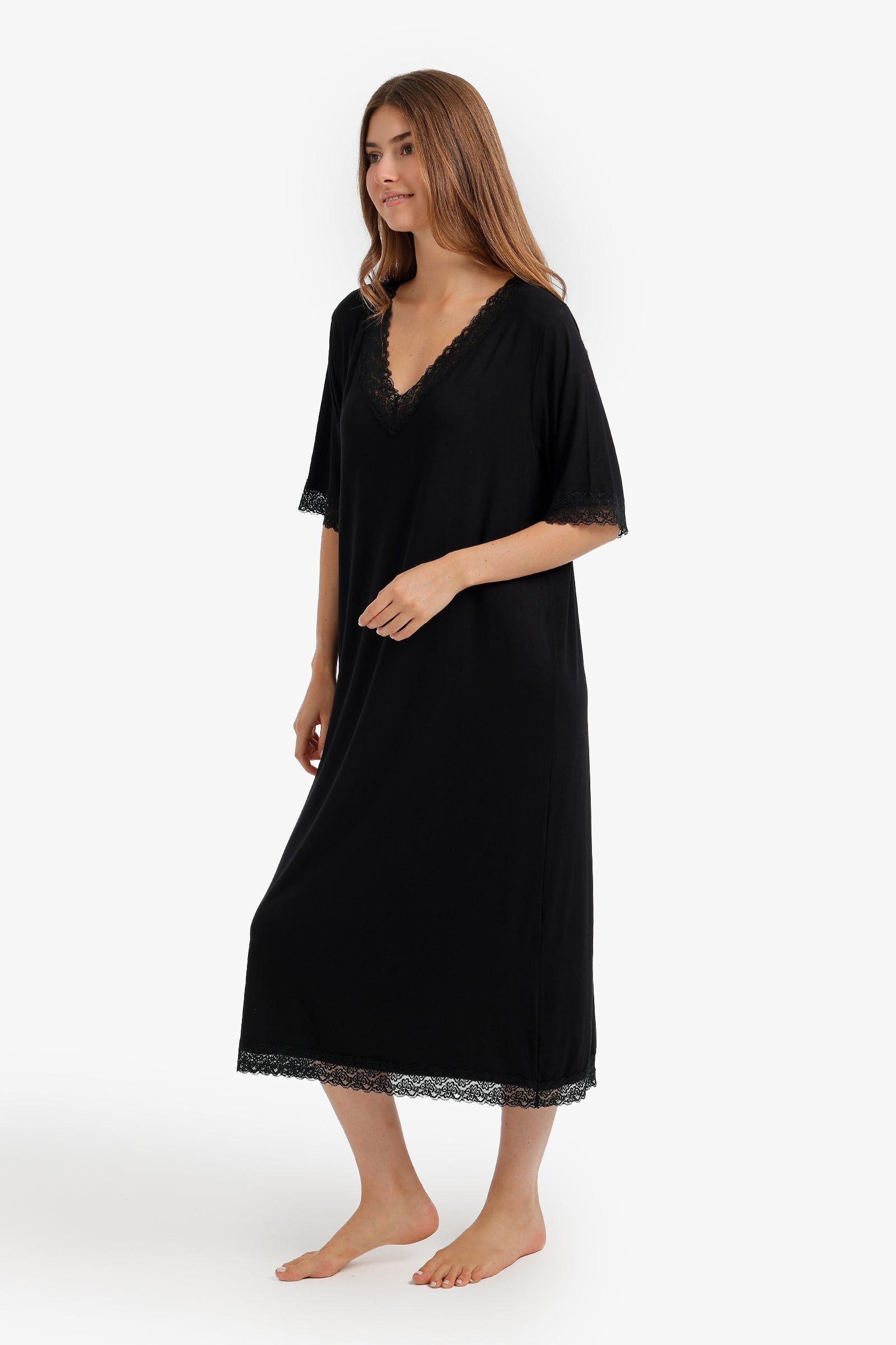 Lace Trim Midi Nightgown