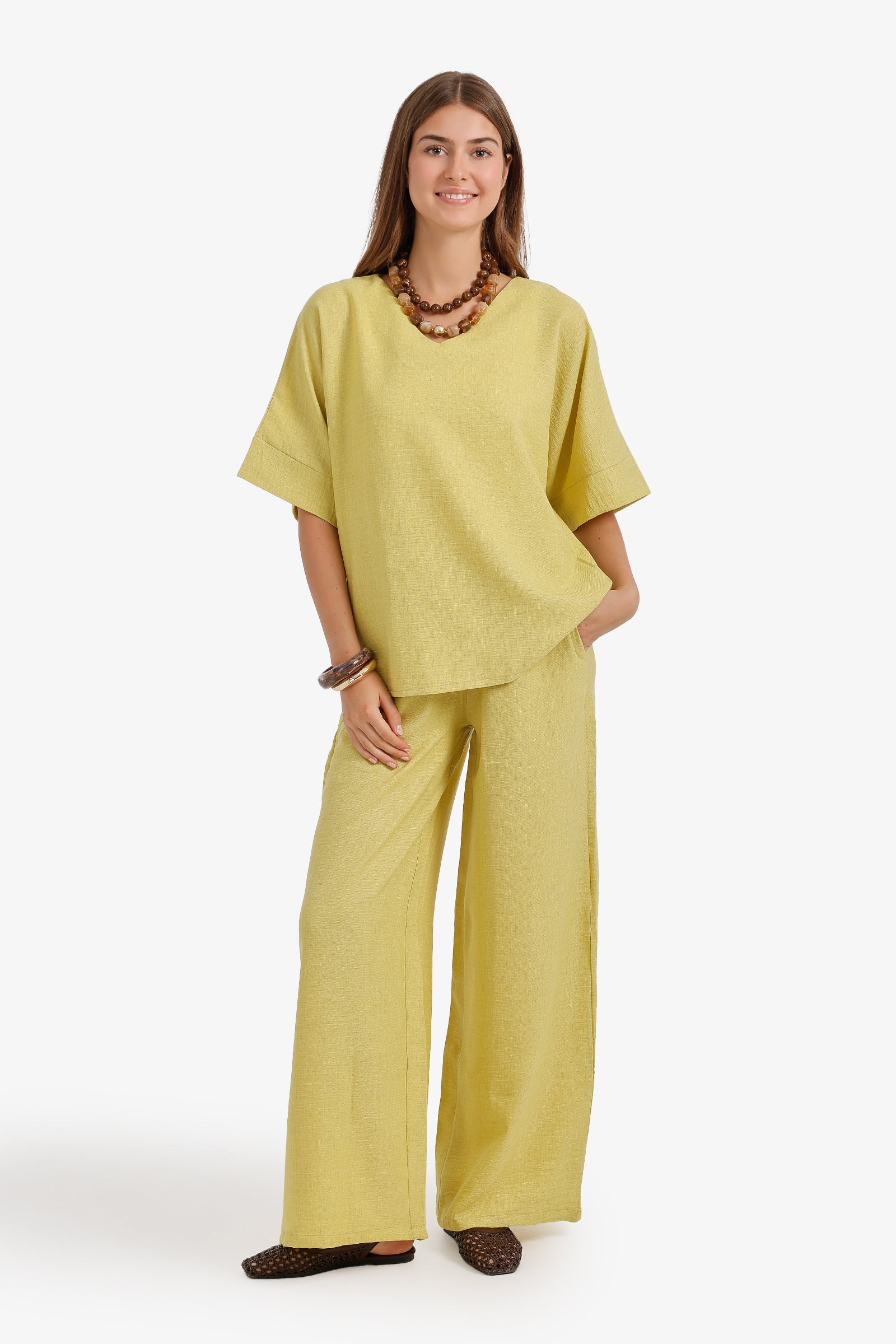 Textured Wide-Leg Pants