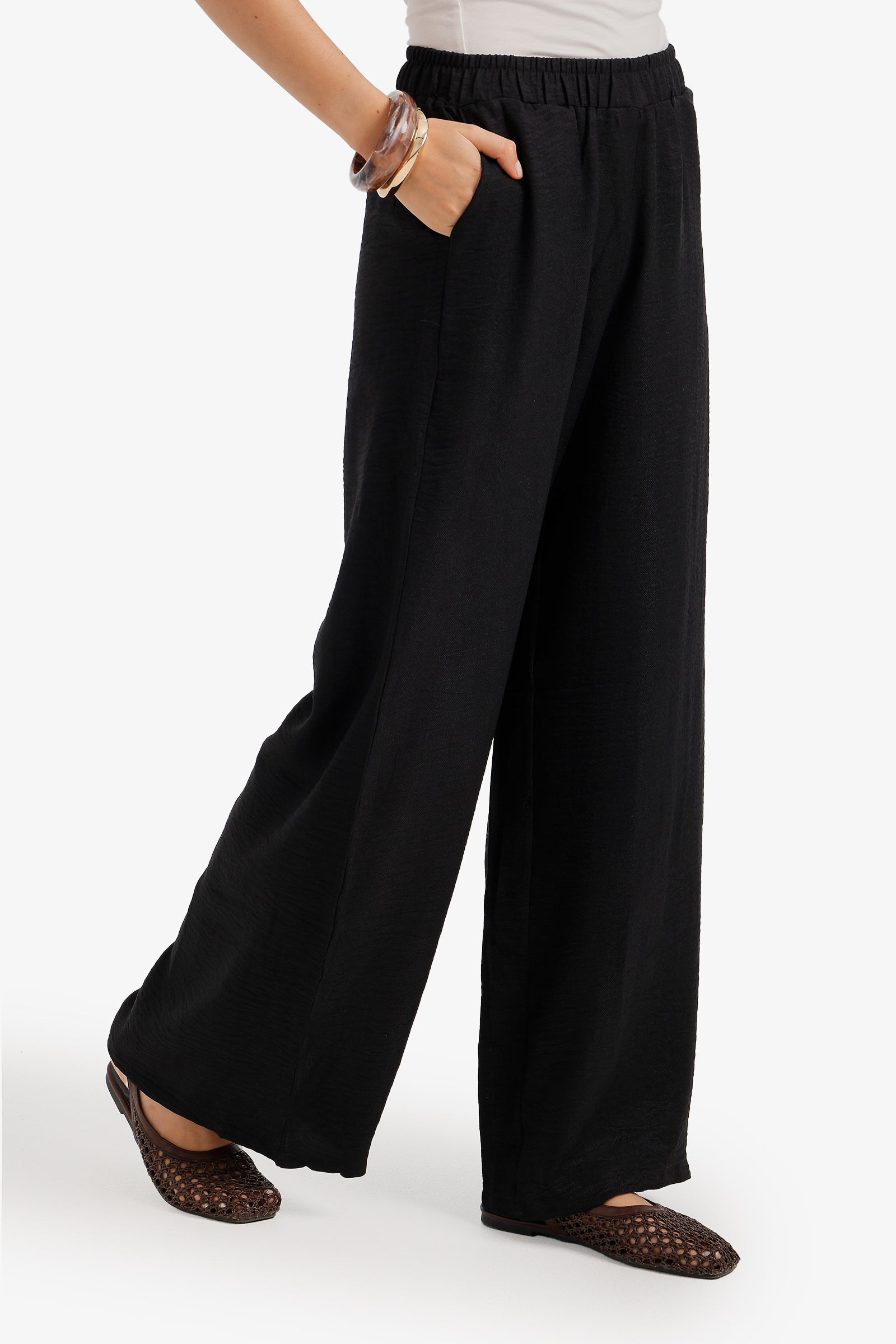 Textured Wide-Leg Pants