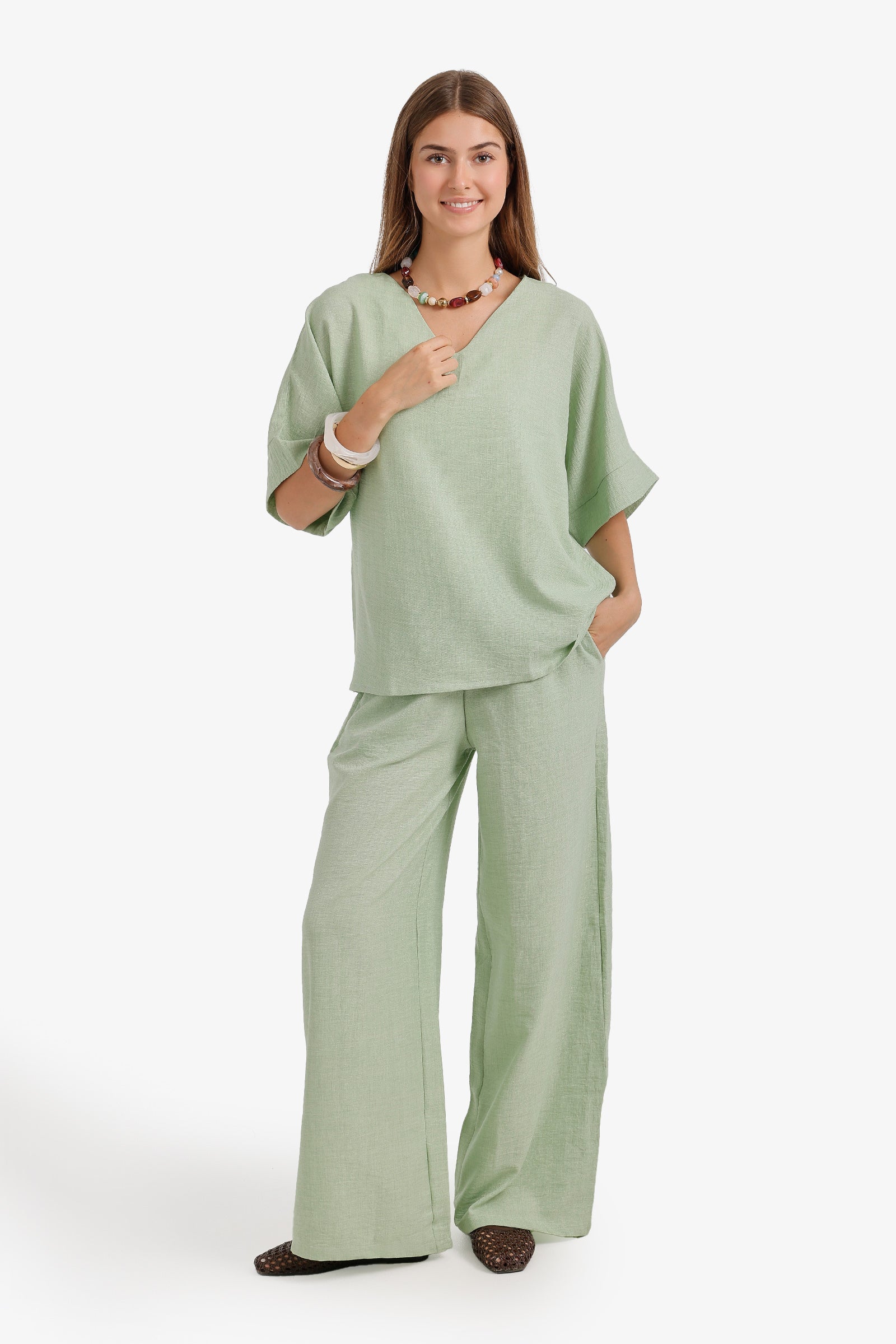 Textured Wide-Leg Pants