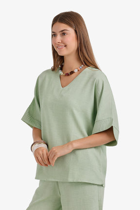 Textured V-Neck Blouse
