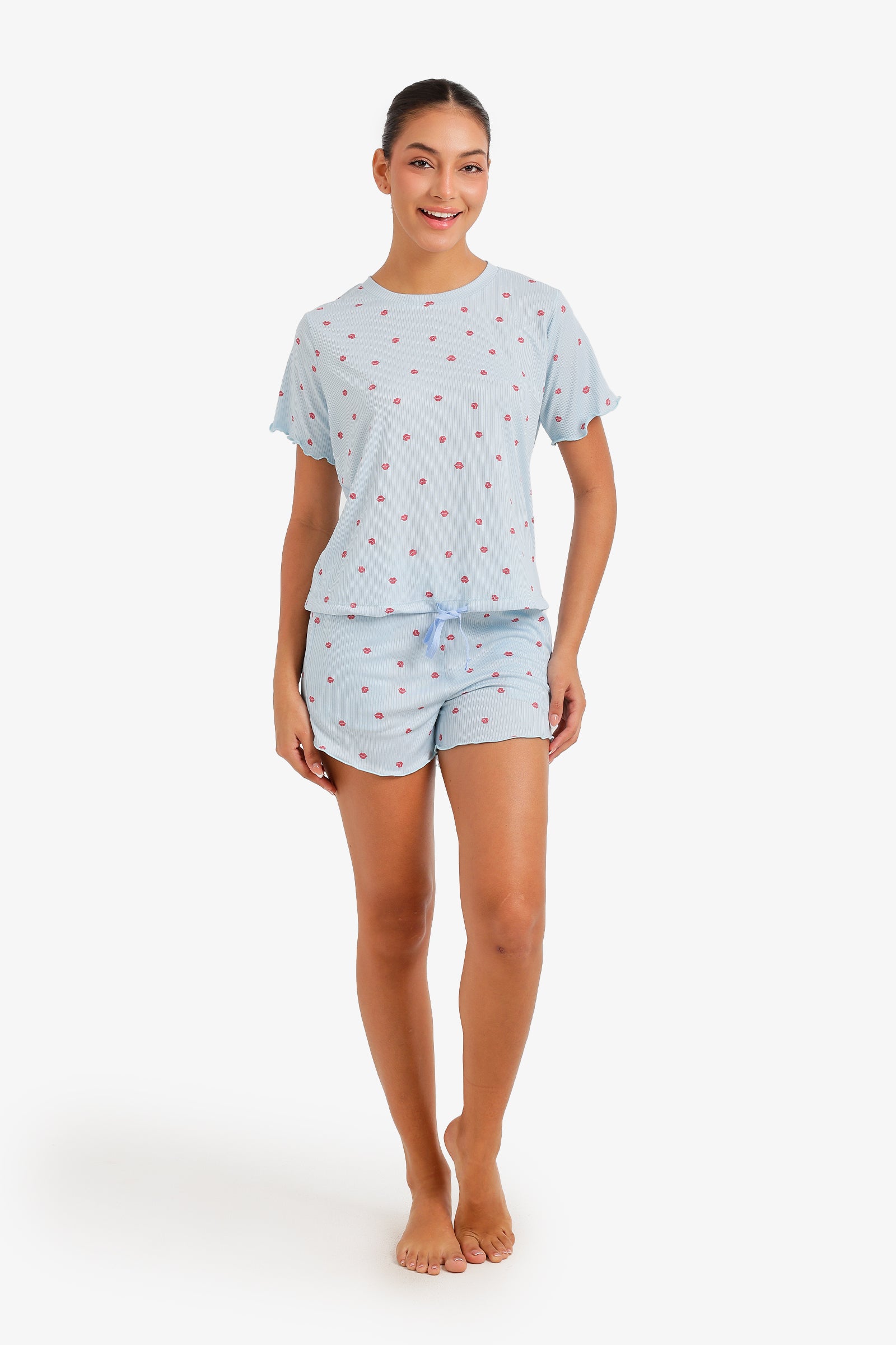 Lips-Print Ribbed Pyjama