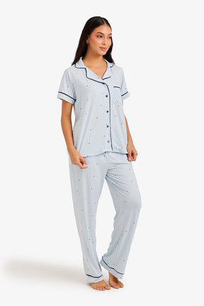 Heart-Print Piped Pyjama