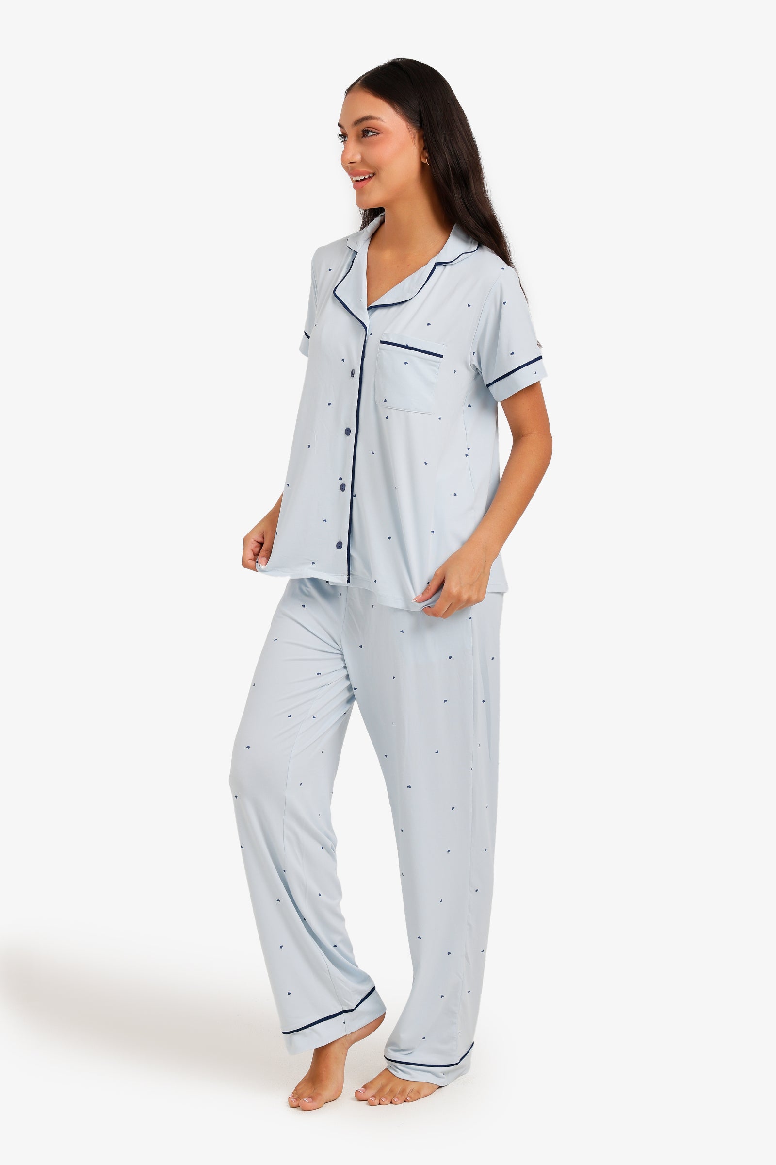 Heart-Print Piped Pyjama