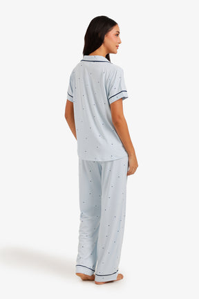 Heart-Print Piped Pyjama