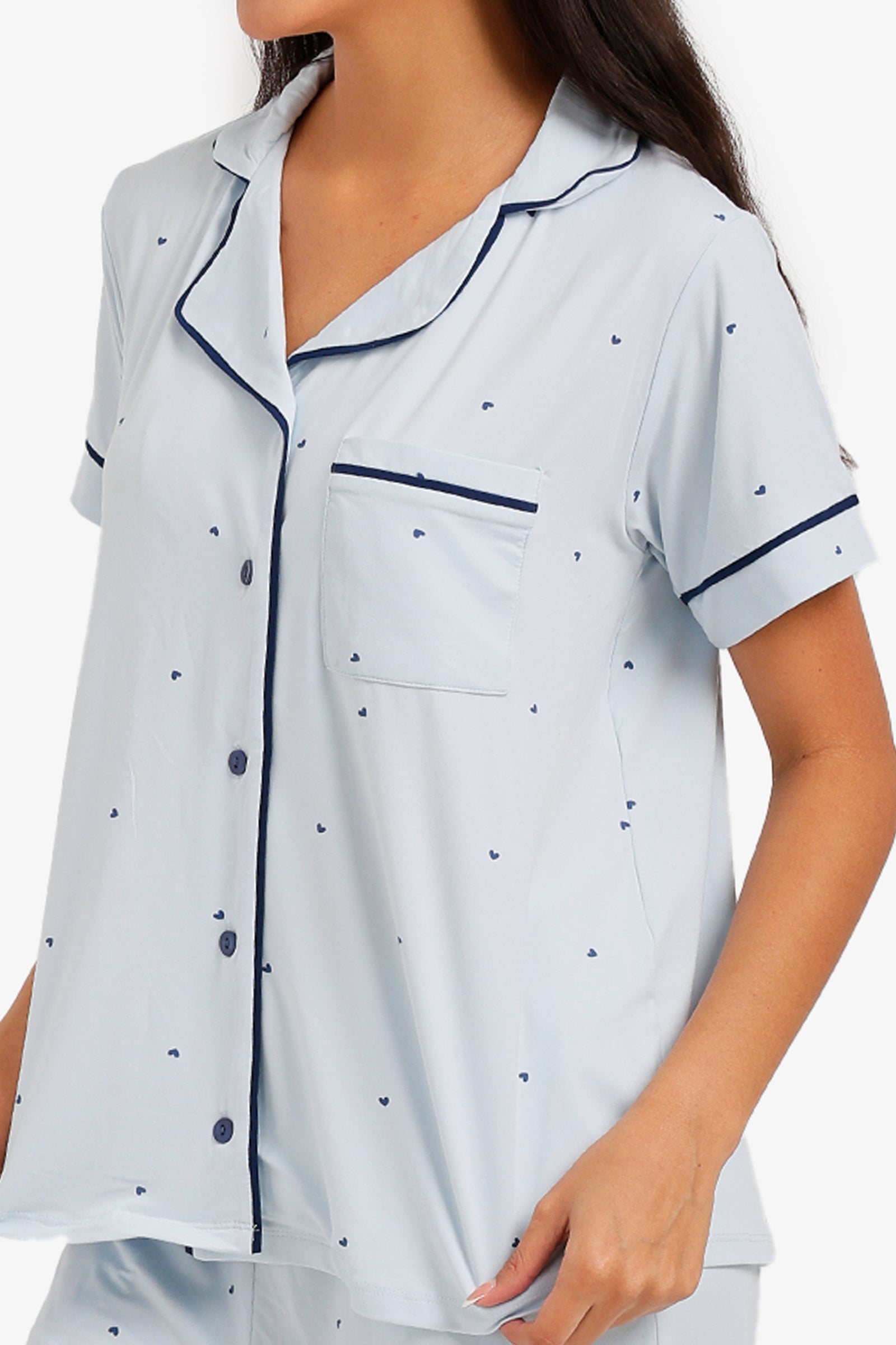 Heart-Print Piped Pyjama