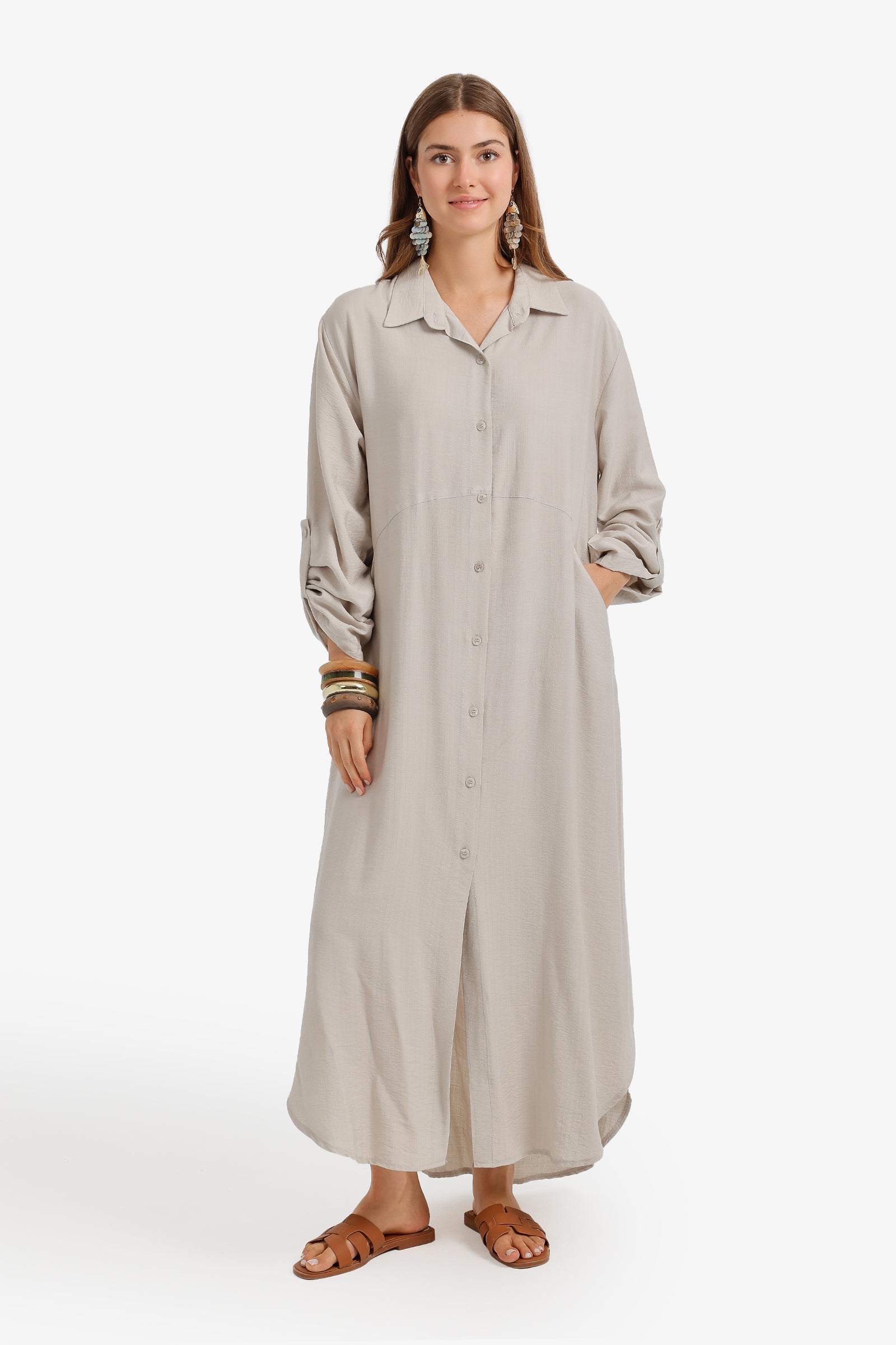 Tab Sleeve Shirt Dress