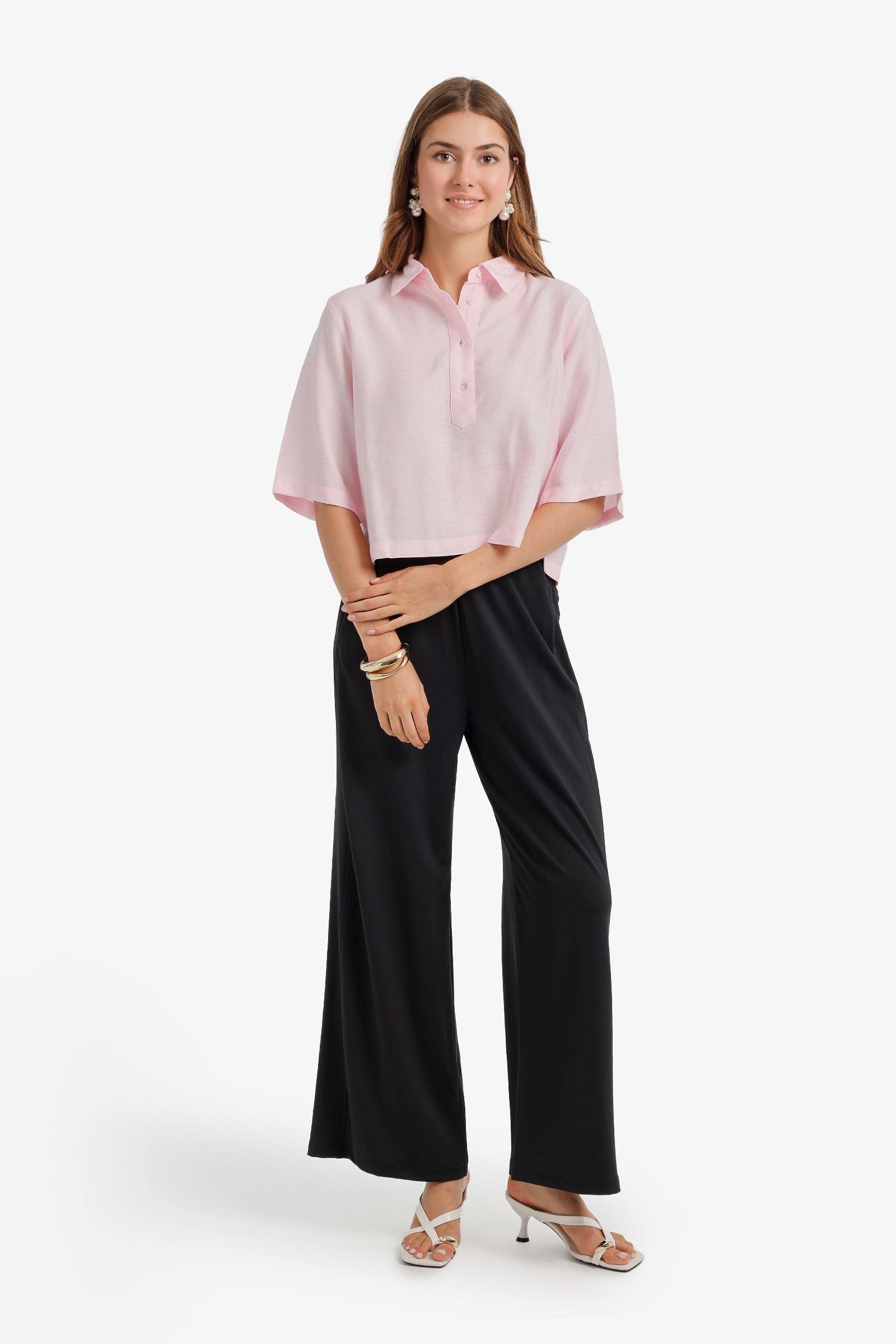 Half-Placket Cropped Shirt