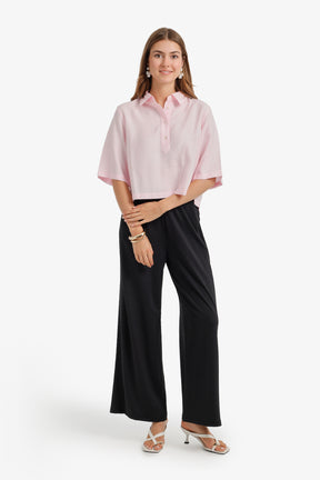 Half-Placket Cropped Shirt
