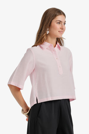Half-Placket Cropped Shirt