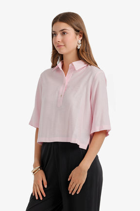Half-Placket Cropped Shirt