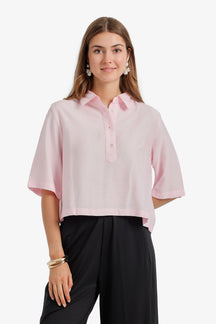 Half-Placket Cropped Shirt