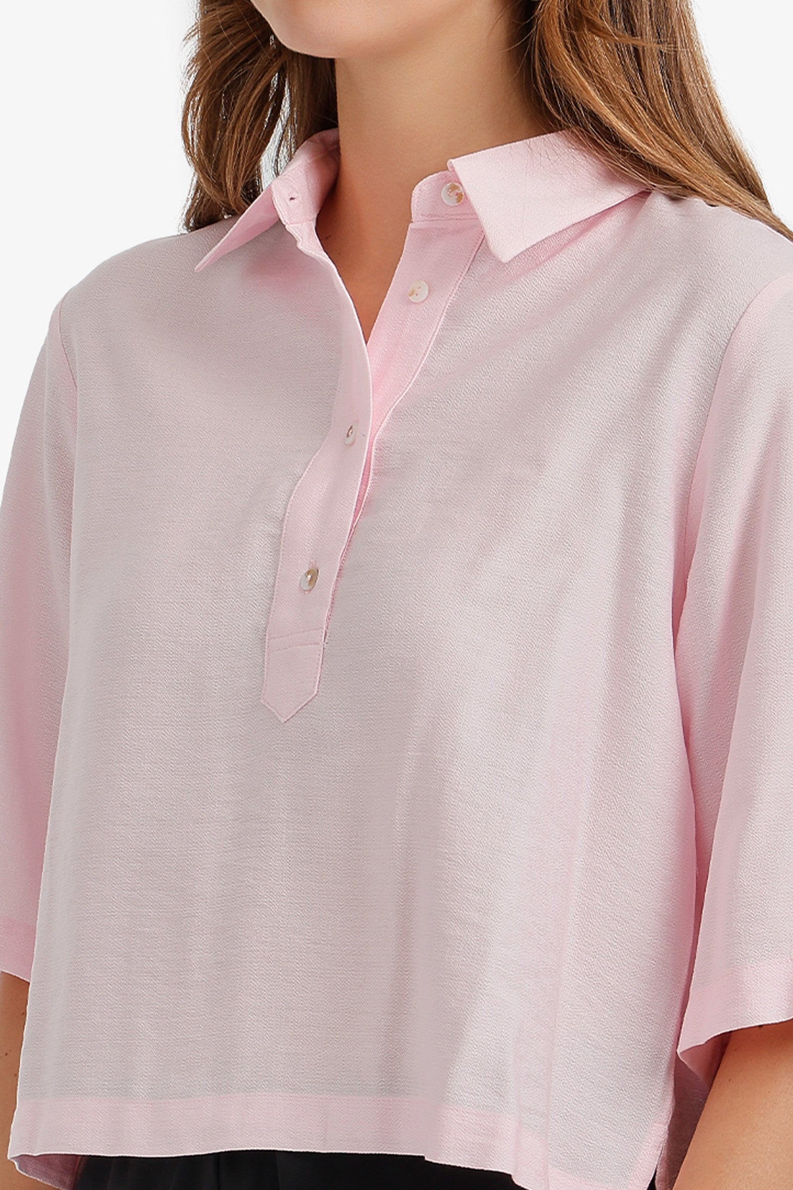 Half-Placket Cropped Shirt