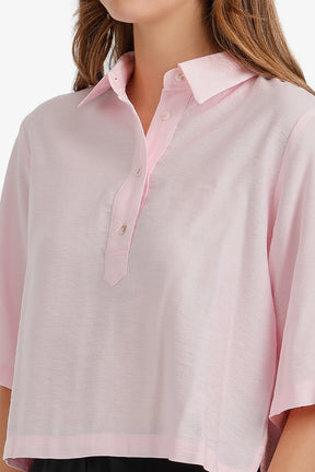 Half-Placket Cropped Shirt