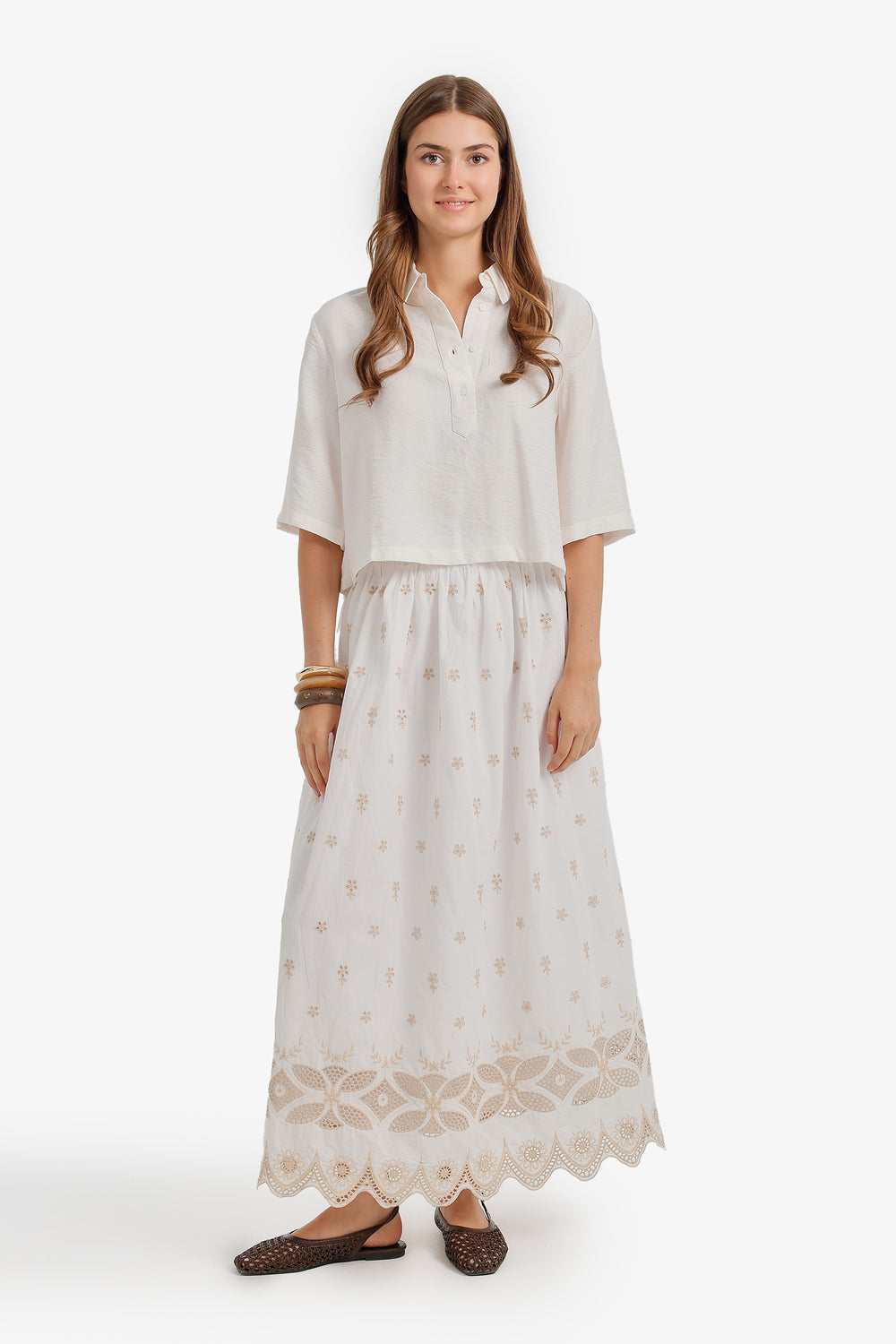 Scalloped-Hem Maxi Skirt