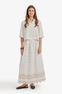 Scalloped-Hem Maxi Skirt
