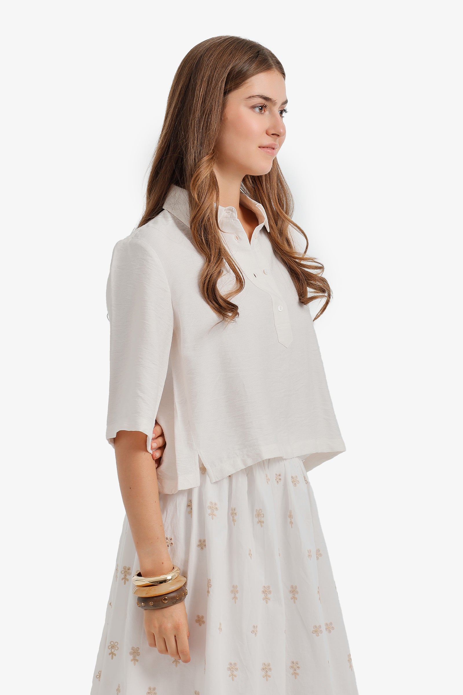 Half-Placket Cropped Shirt