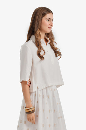 Half-Placket Cropped Shirt