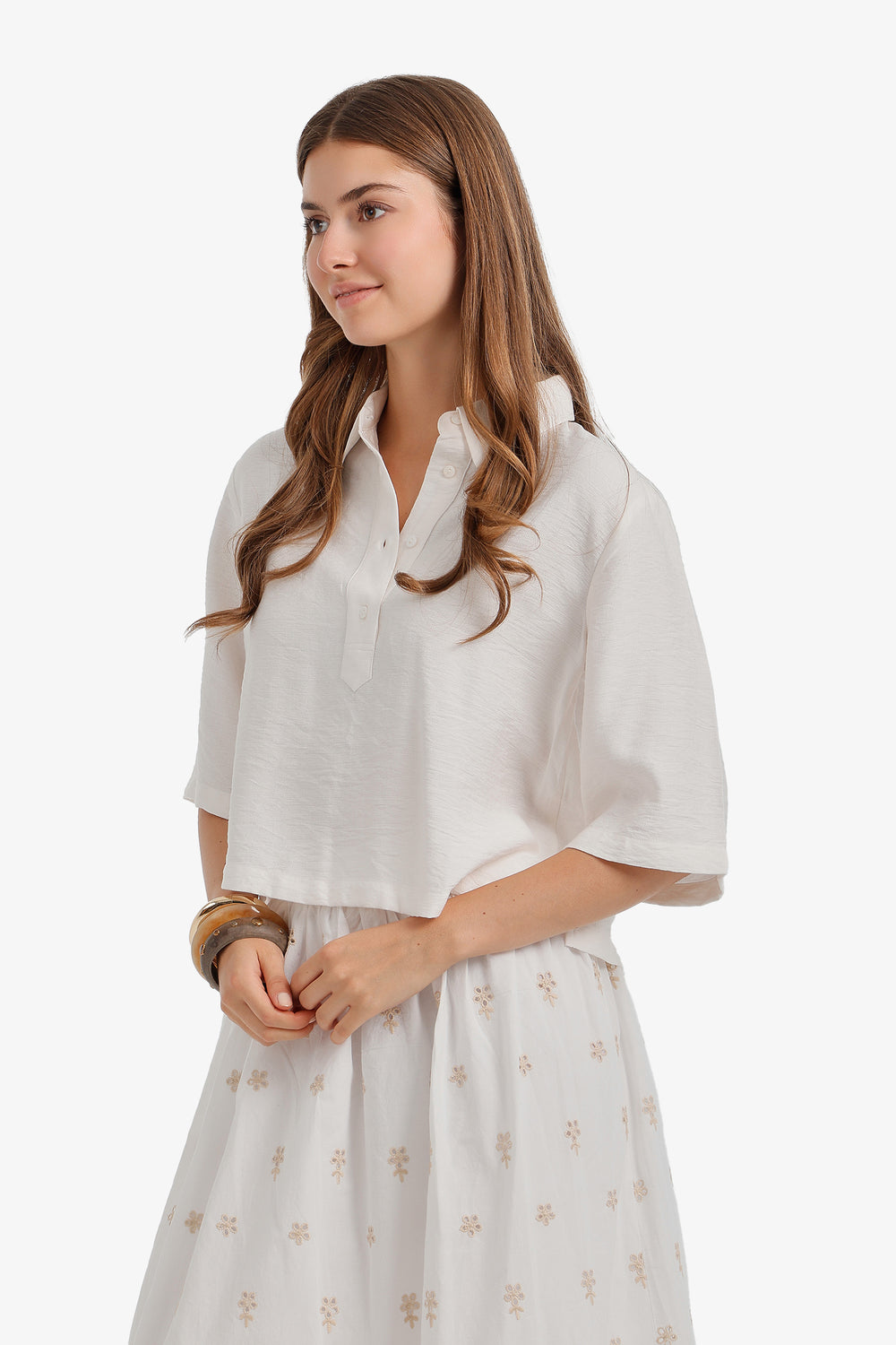 Half-Placket Cropped Shirt