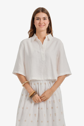 Half-Placket Cropped Shirt