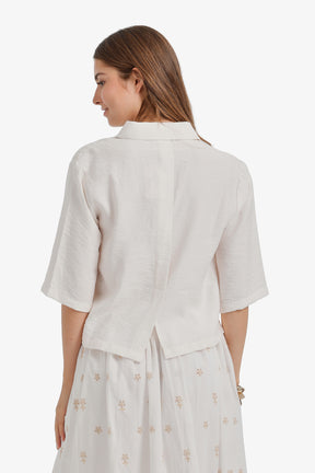 Half-Placket Cropped Shirt