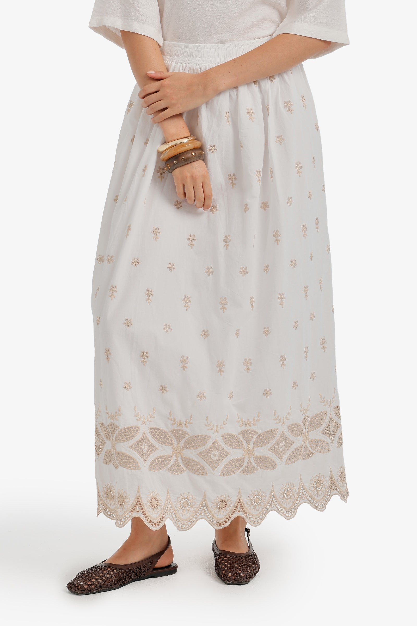 Scalloped-Hem Maxi Skirt