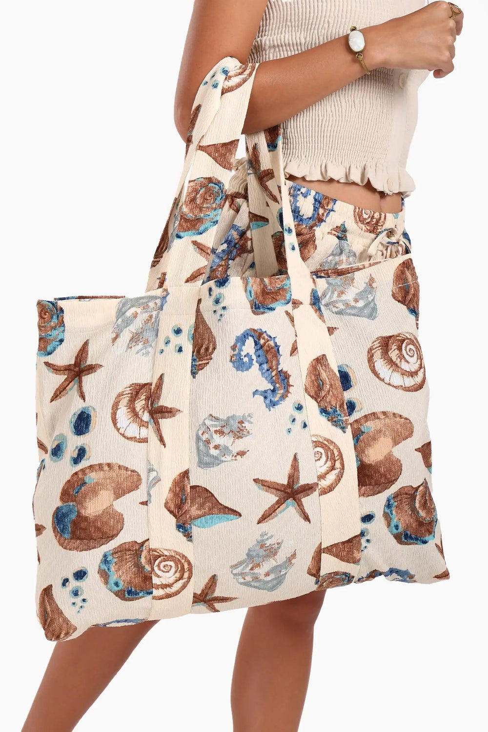 Seashell Print Beach Tote Bag