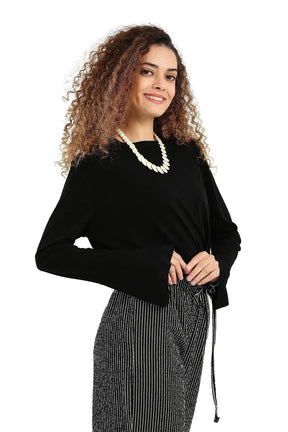 بلوزة بأساور واسعة أسود