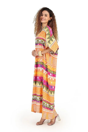 فستان مطبوع ماكسي برقبة V 