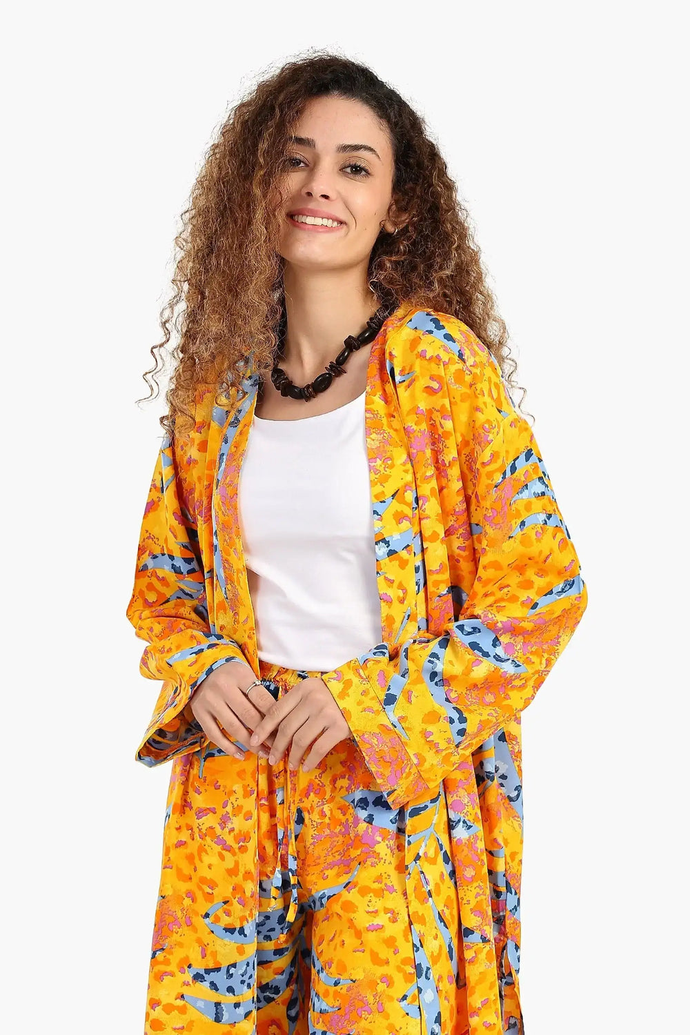 Printed Cardigan with Side Slits