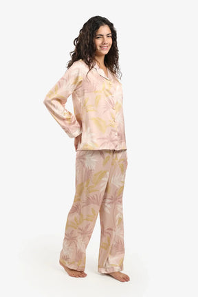 Leaf Print Satin Pyjama Set