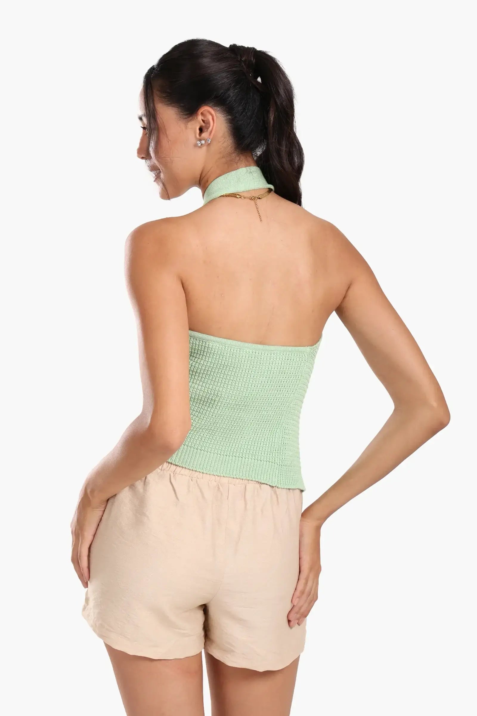 Asymmetrical Knitted Halter Top