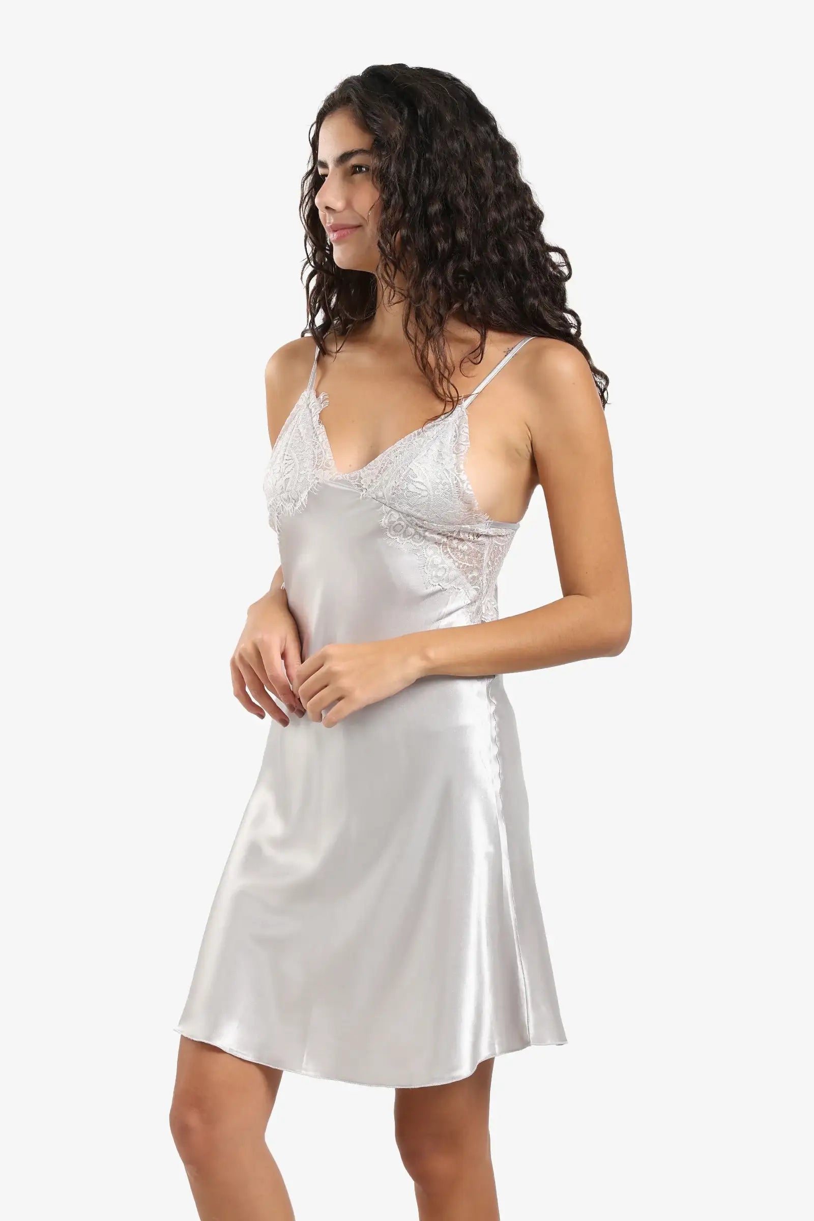 Silver Satin & Lace Babydoll