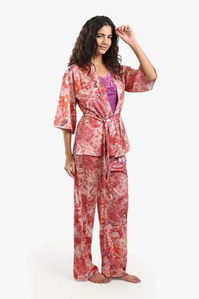 طقم بيجامة ساتان بطبعة