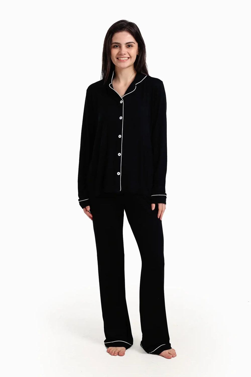 بيجامة فيسكوز بشريط بلون مختلف