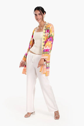 Printed Kimono with Waist Belt