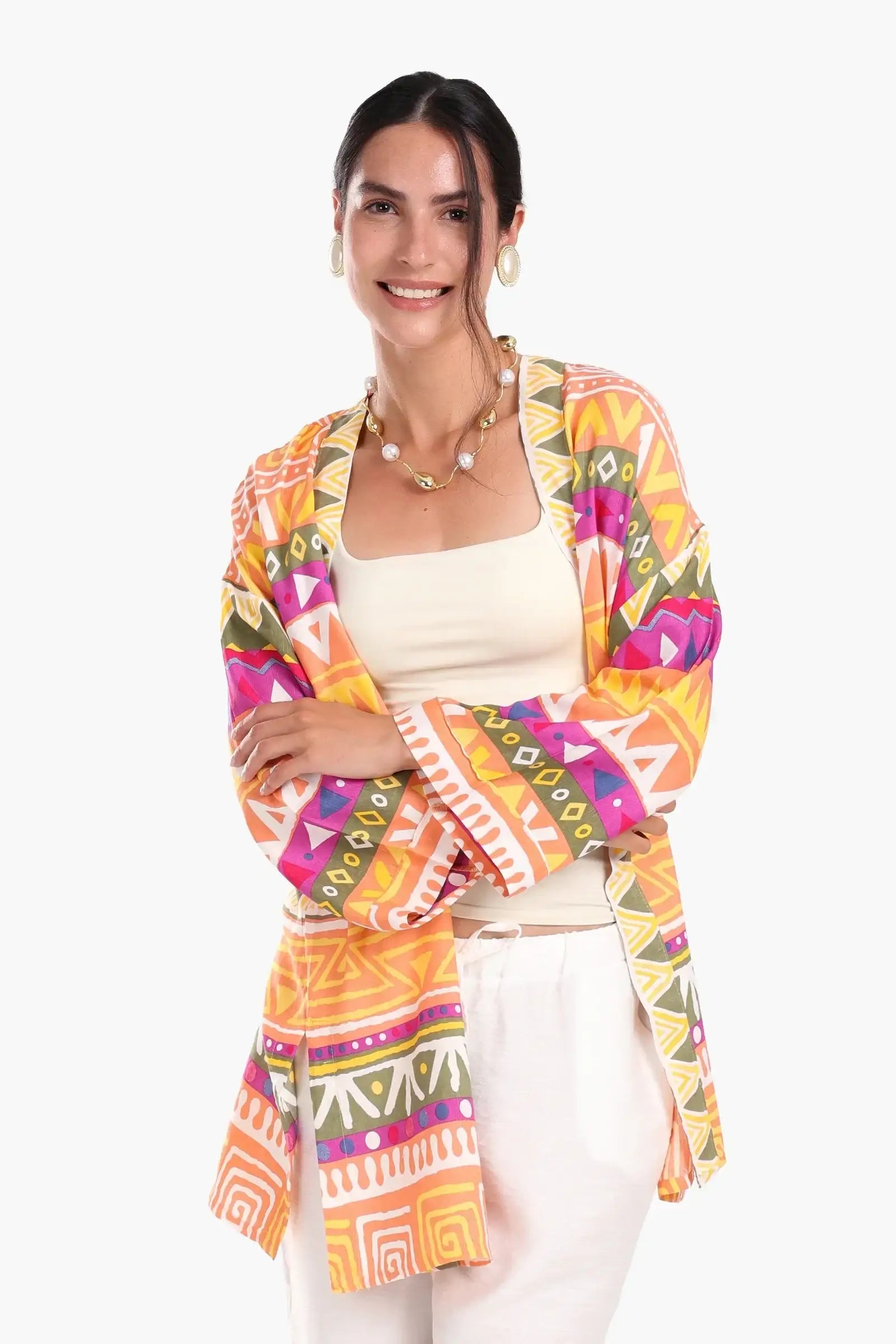 Printed Kimono with Waist Belt