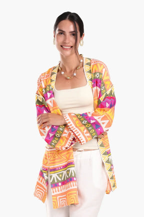 Printed Kimono with Waist Belt