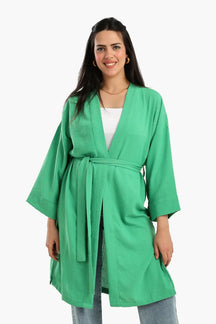 Embroidered Back Green Kimono