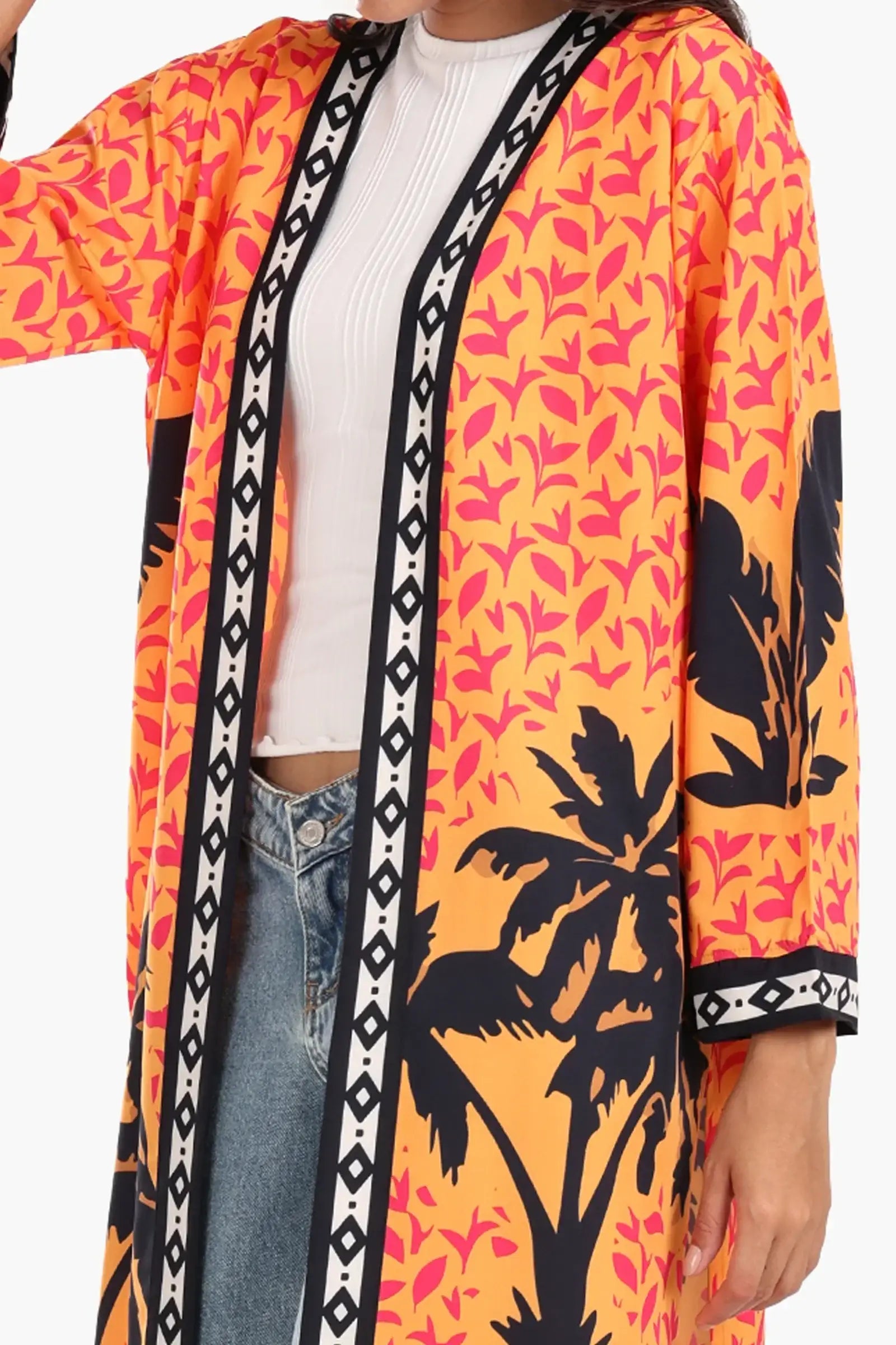 Colorful Palm Printed Kimono