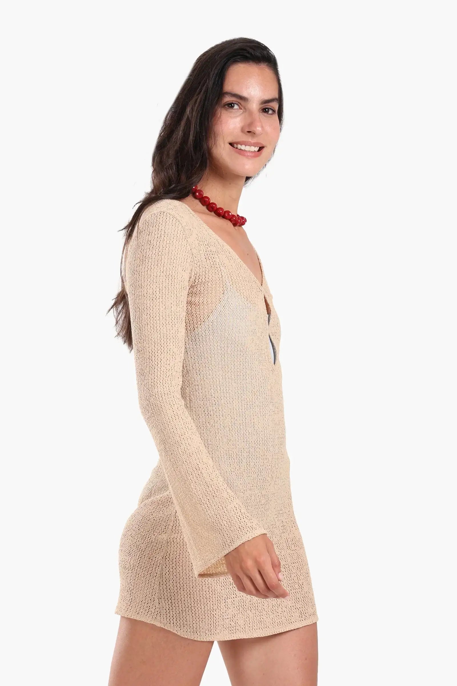 beach dress knitted Short | | Carina Wear – Carina Size:S (US 0) Striped Knit Boho Maxi bruidsmeisje Tan Midi Dress -