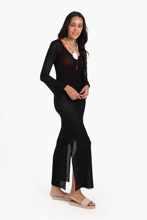فستان طويل منسوج للشاطئ