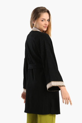 Ribbed Kimono with Embroidery