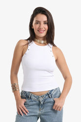 Metal Button Detail Top