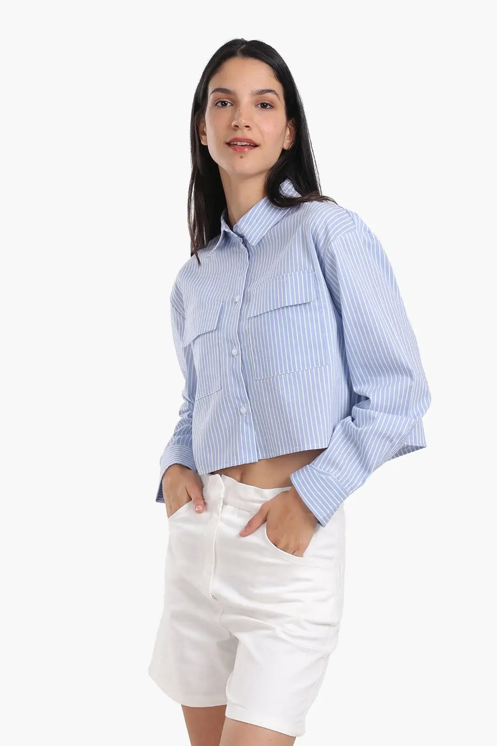 Poplin Striped Cropped Shirt